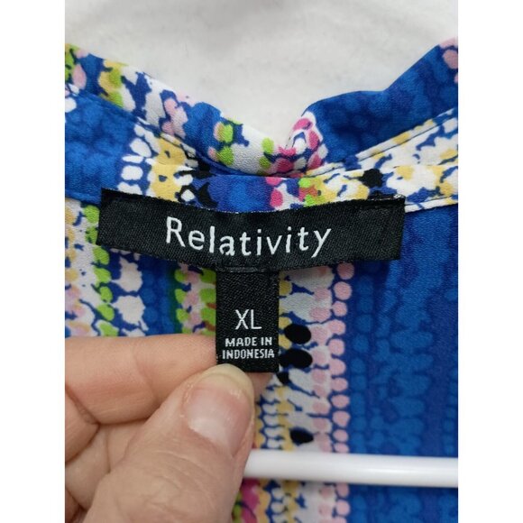 Relativity Womens Blouse Top XL Colorful Rainbow Striped Long Sleeve BOHO - Picture 4 of 8